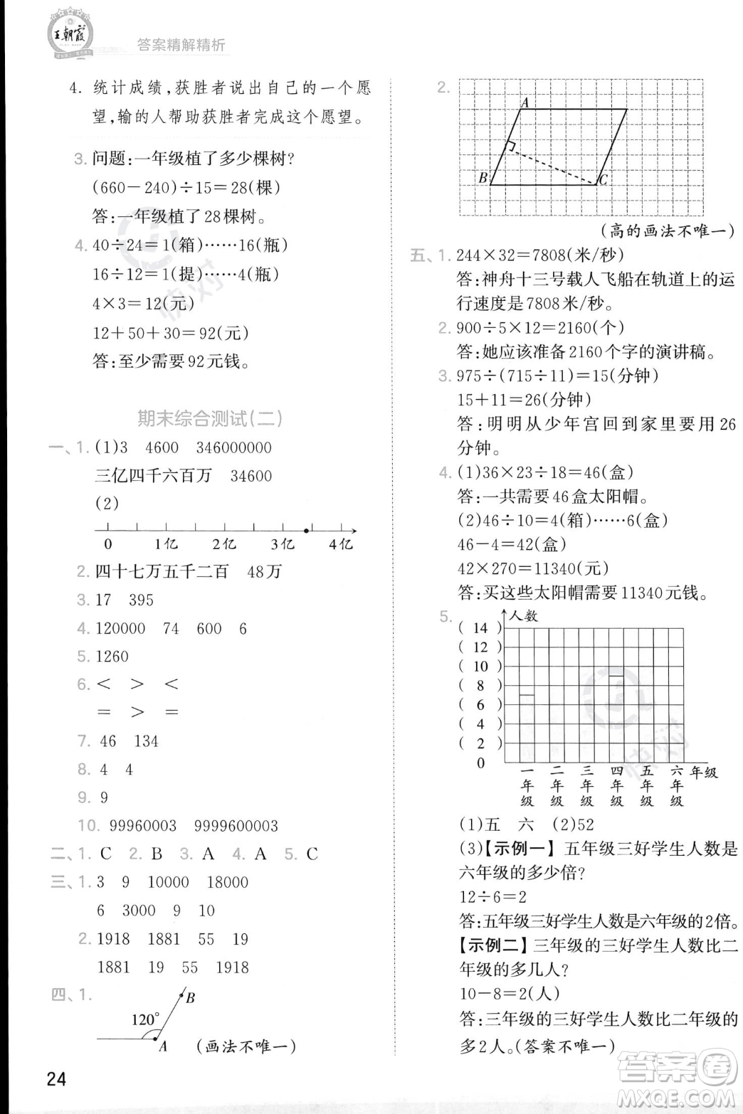 江西人民出版社2023年秋季王朝霞創(chuàng)維新課堂四年級上冊數(shù)學人教版答案