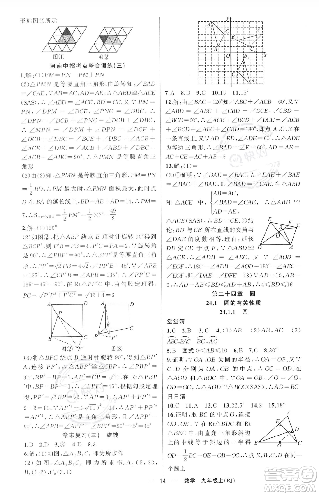 新疆青少年出版社2023年秋季四清導(dǎo)航九年級(jí)上冊(cè)數(shù)學(xué)人教版河南專版答案