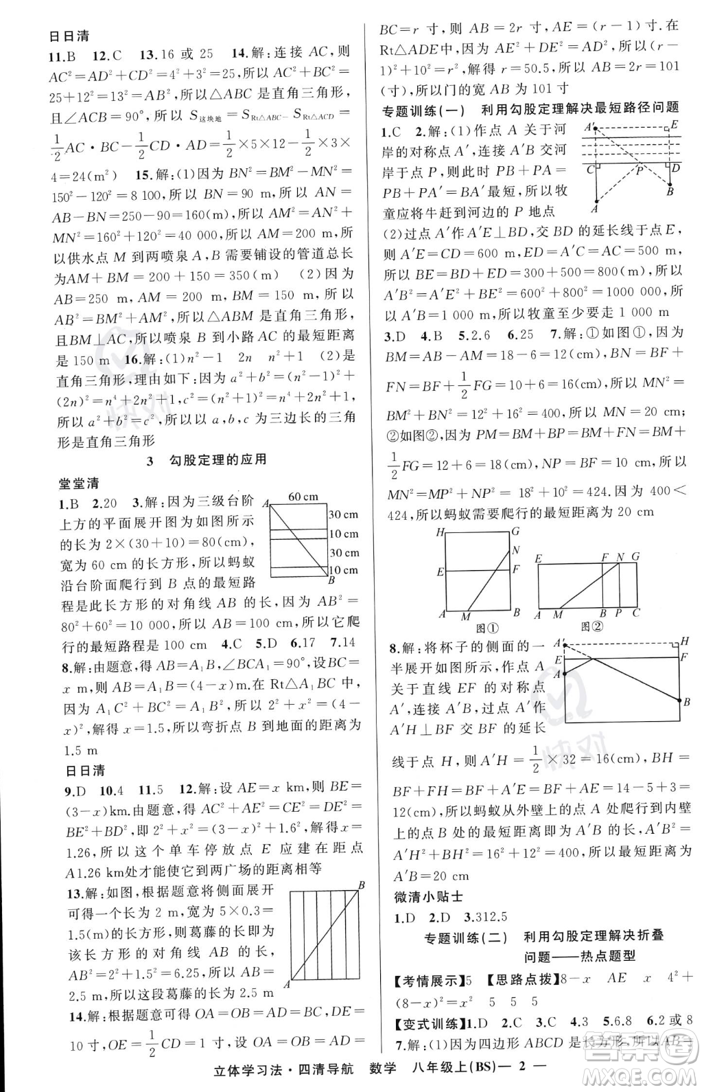 新疆青少年出版社2023年秋季四清導航八年級上冊數(shù)學北師大版遼寧專版答案