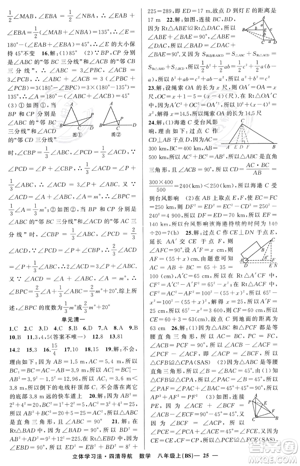 新疆青少年出版社2023年秋季四清導航八年級上冊數(shù)學北師大版遼寧專版答案