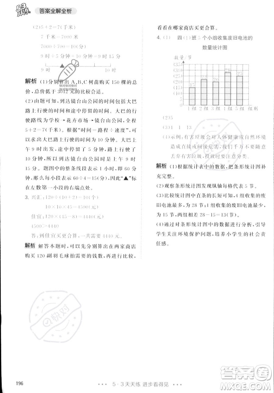 教育科學(xué)出版社2023年秋季53天天練四年級(jí)上冊(cè)數(shù)學(xué)人教版答案