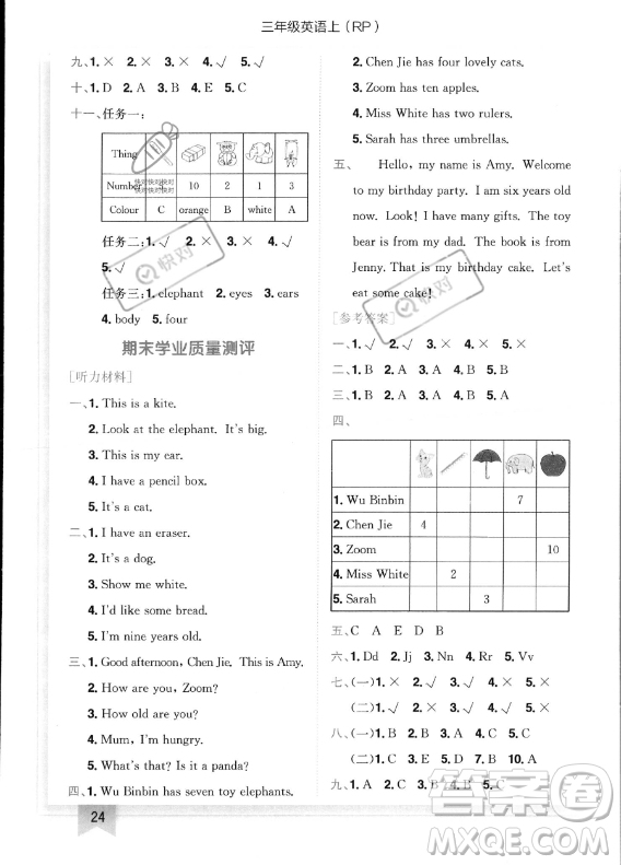 龍門(mén)書(shū)局2023年秋季黃岡小狀元作業(yè)本三年級(jí)上冊(cè)英語(yǔ)人教PEP版答案