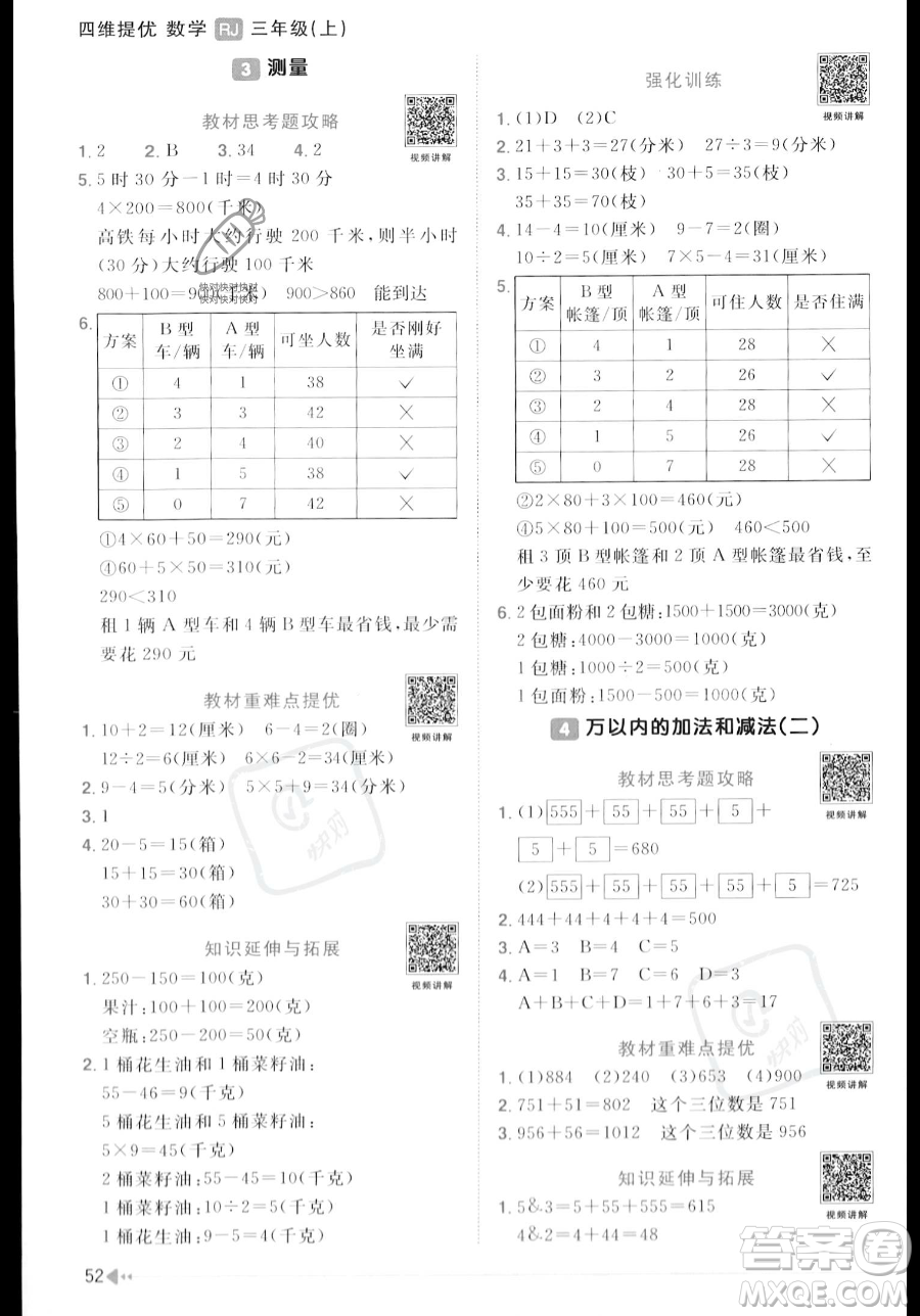 江西教育出版社2023年秋季陽光同學(xué)課時優(yōu)化作業(yè)三年級上冊數(shù)學(xué)人教版答案