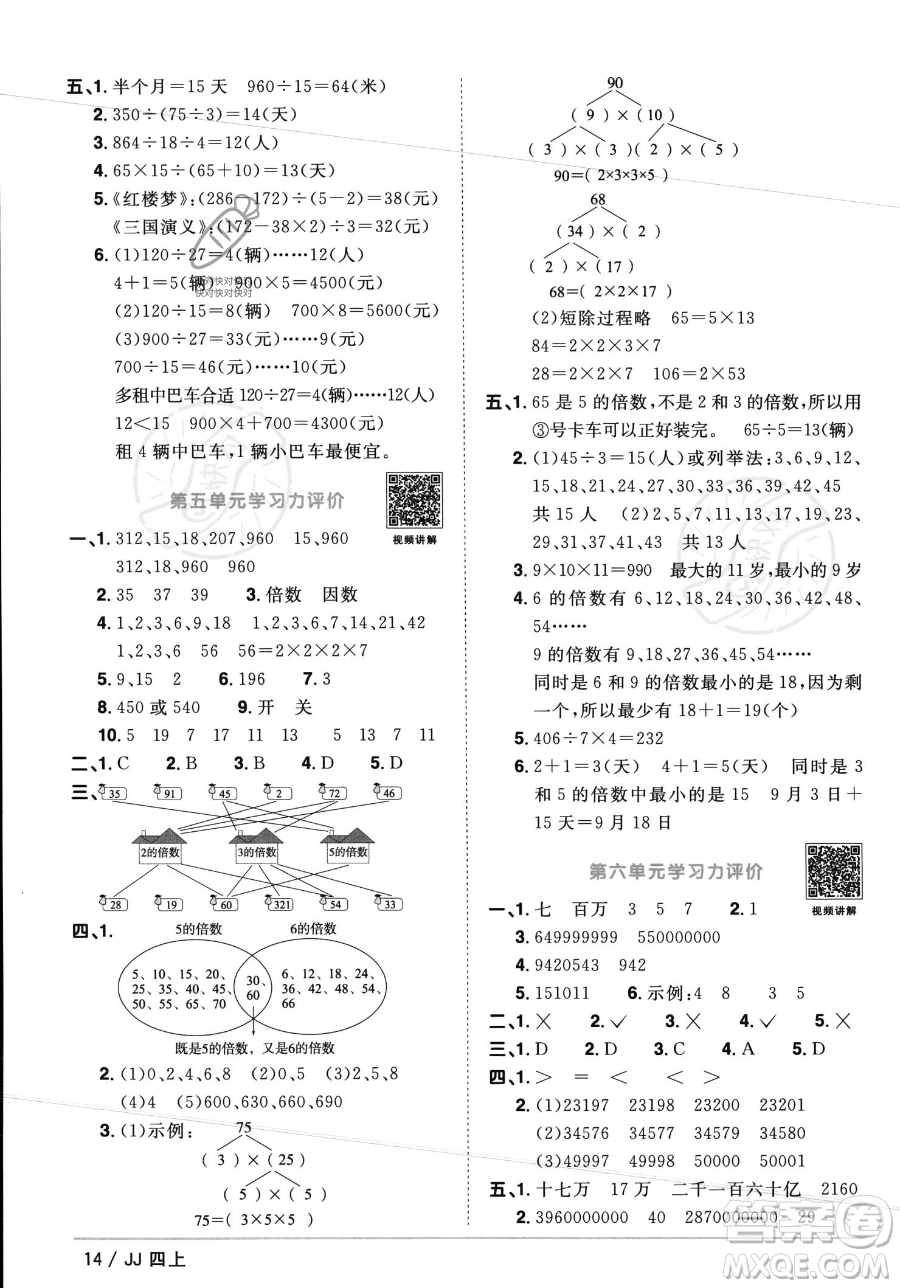 江西教育出版社2023年秋季陽光同學課時優(yōu)化作業(yè)四年級上冊數(shù)學冀教版答案