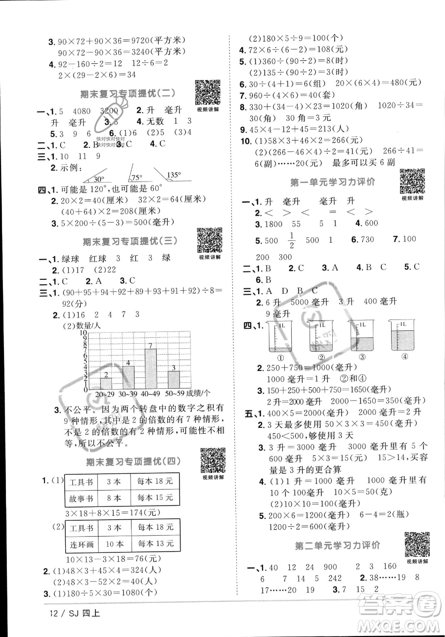 江西教育出版社2023年秋季陽光同學課時優(yōu)化作業(yè)四年級上冊數(shù)學蘇教版答案