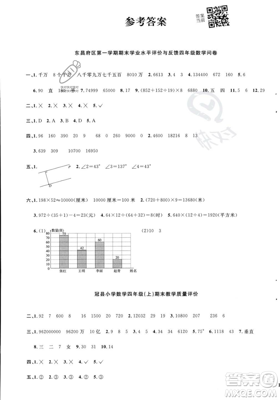 江西教育出版社2023年秋季陽光同學課時優(yōu)化作業(yè)四年級上冊數(shù)學青島版答案