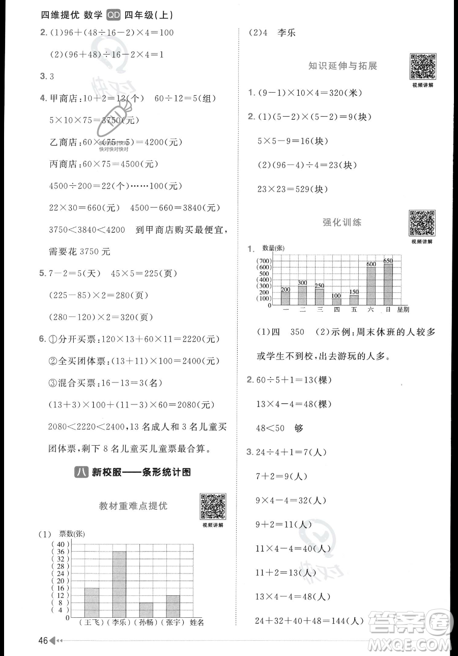 江西教育出版社2023年秋季陽光同學課時優(yōu)化作業(yè)四年級上冊數(shù)學青島版答案