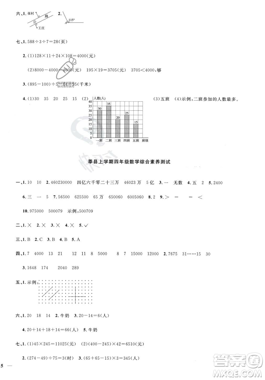 江西教育出版社2023年秋季陽光同學課時優(yōu)化作業(yè)四年級上冊數(shù)學青島版答案