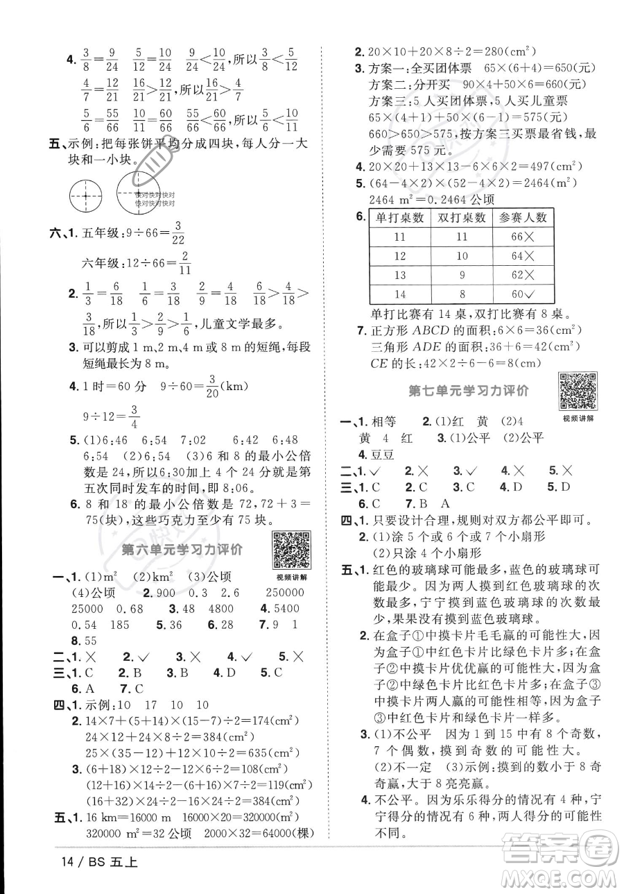 江西教育出版社2023年秋季陽(yáng)光同學(xué)課時(shí)優(yōu)化作業(yè)五年級(jí)上冊(cè)數(shù)學(xué)北師大版答案