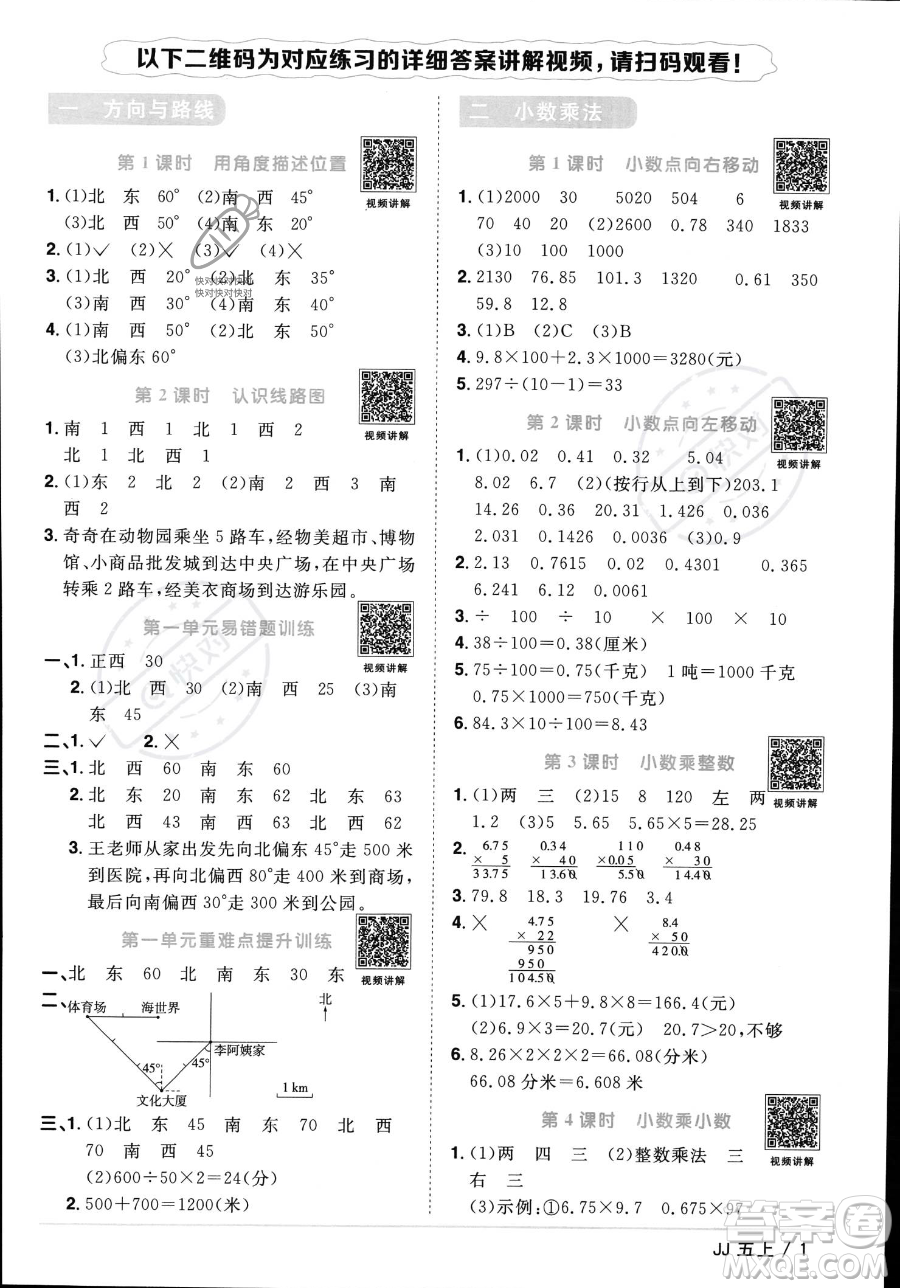 江西教育出版社2023年秋季陽光同學課時優(yōu)化作業(yè)五年級上冊數學冀教版答案