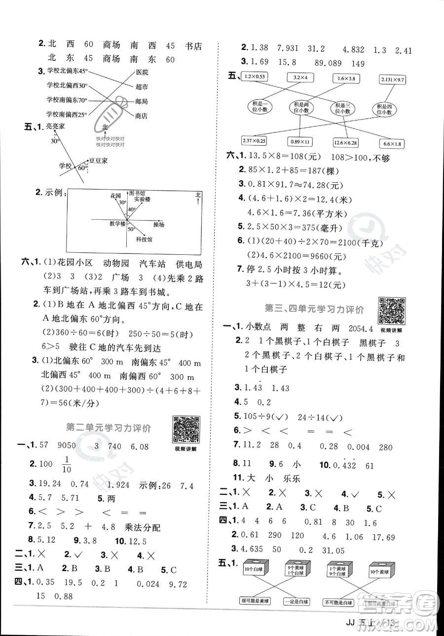 江西教育出版社2023年秋季陽光同學課時優(yōu)化作業(yè)五年級上冊數學冀教版答案