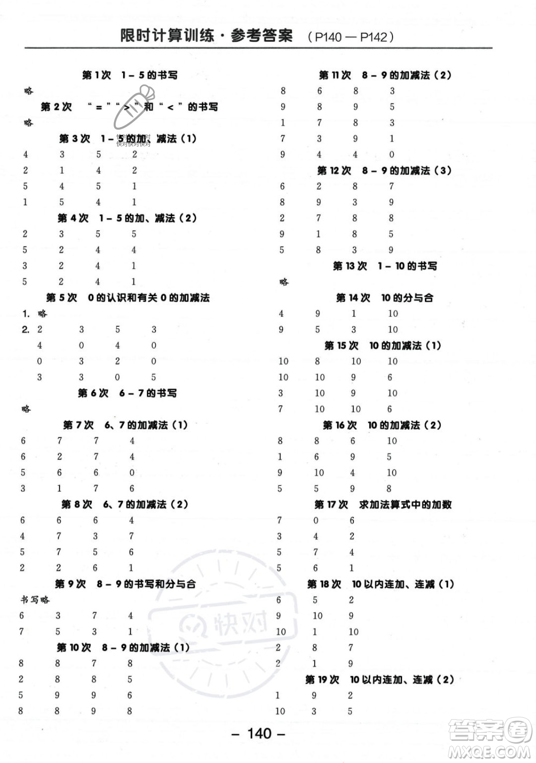 開明出版社2023年秋季全品學(xué)練考一年級(jí)上冊(cè)數(shù)學(xué)人教版答案