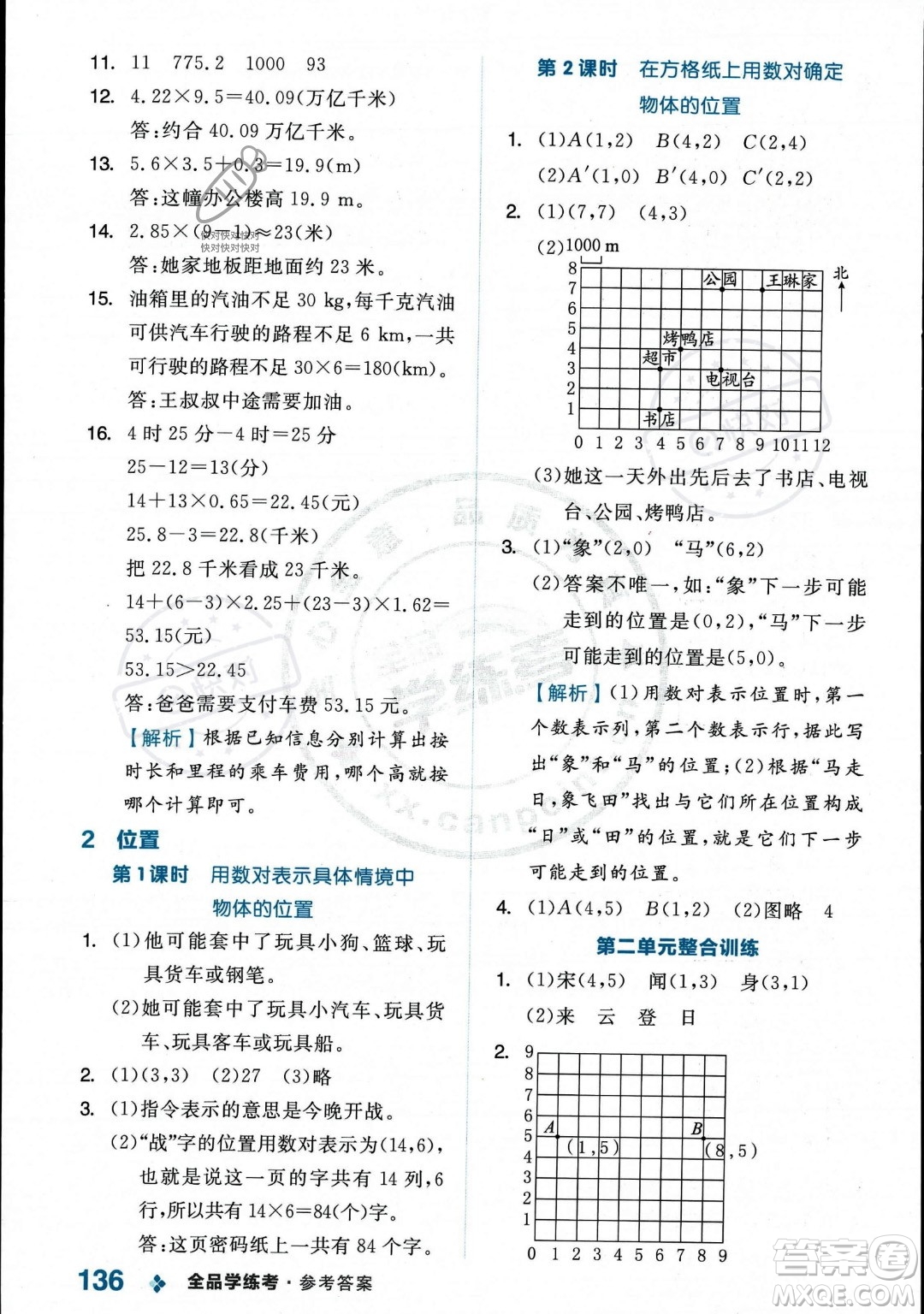 開明出版社2023年秋季全品學(xué)練考五年級上冊數(shù)學(xué)人教版答案