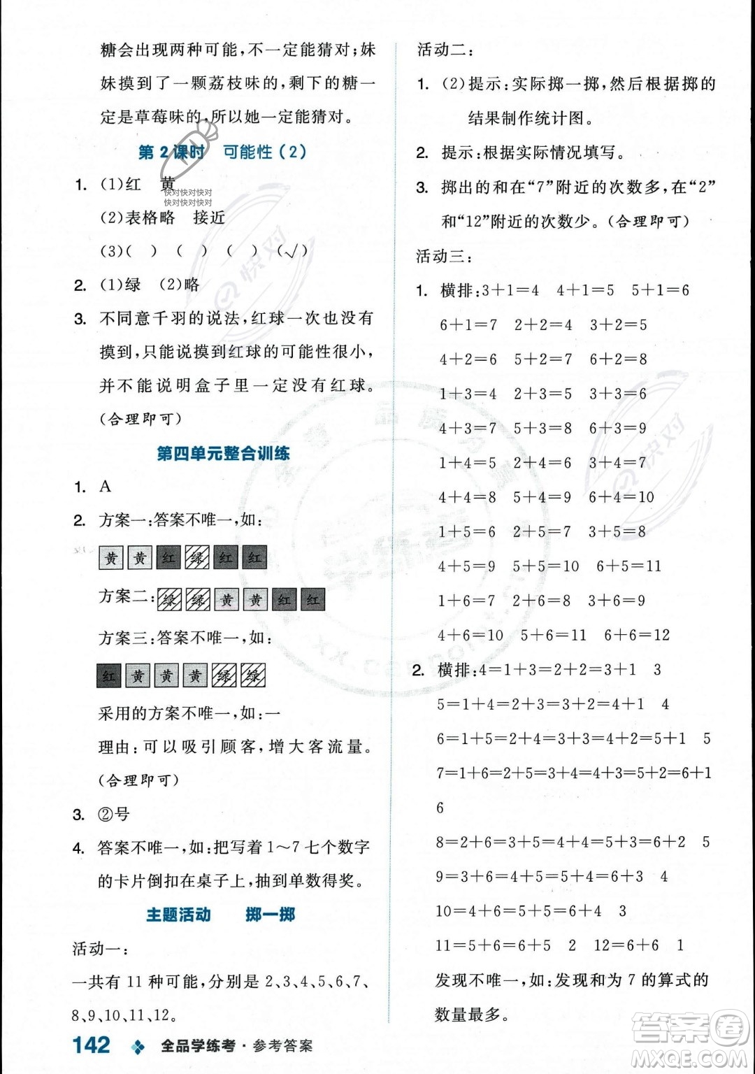 開明出版社2023年秋季全品學(xué)練考五年級上冊數(shù)學(xué)人教版答案