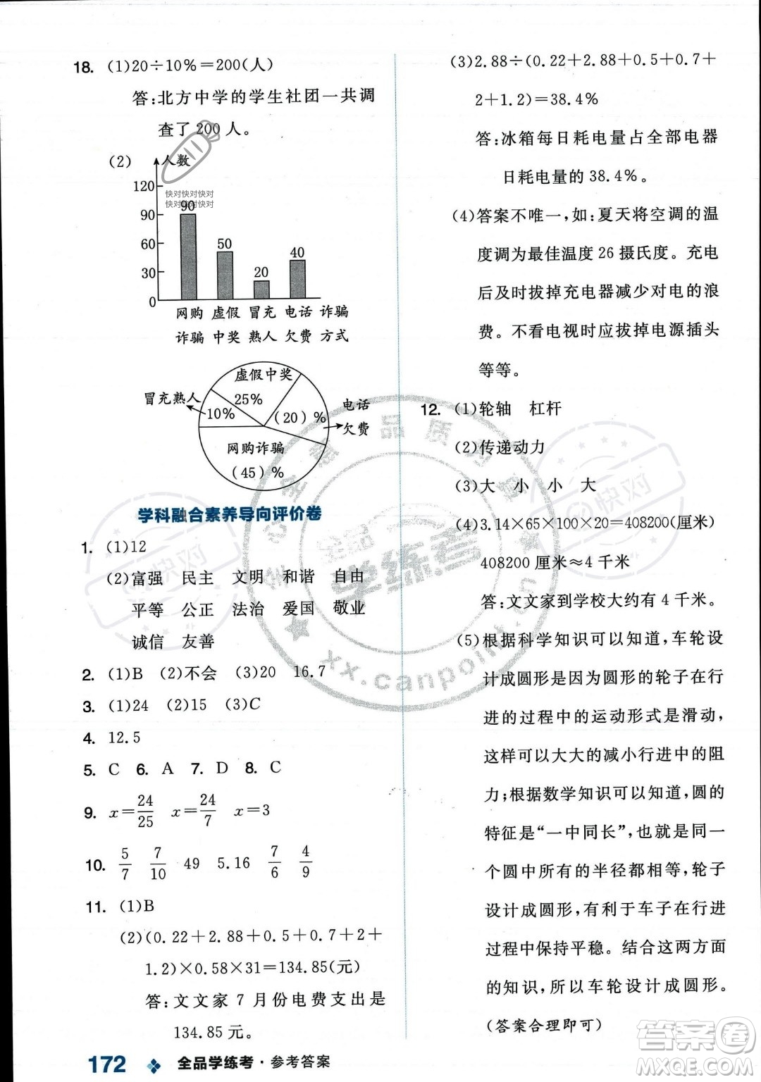 開(kāi)明出版社2023年秋季全品學(xué)練考六年級(jí)上冊(cè)數(shù)學(xué)人教版答案