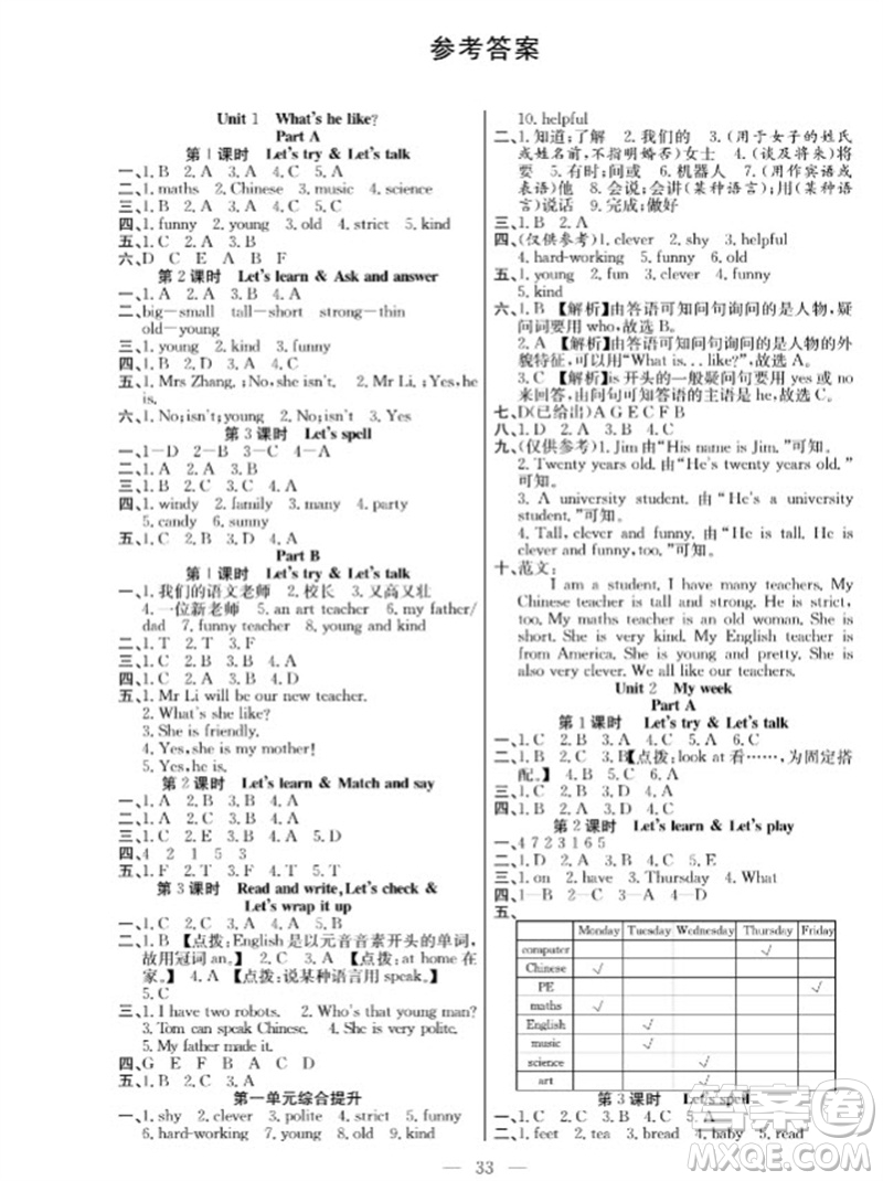 合肥工業(yè)大學(xué)出版社2023年秋課堂制勝課時作業(yè)五年級英語上冊人教版參考答案