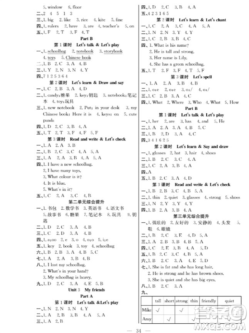 合肥工業(yè)大學(xué)出版社2023年秋課堂制勝課時作業(yè)四年級英語上冊人教版參考答案