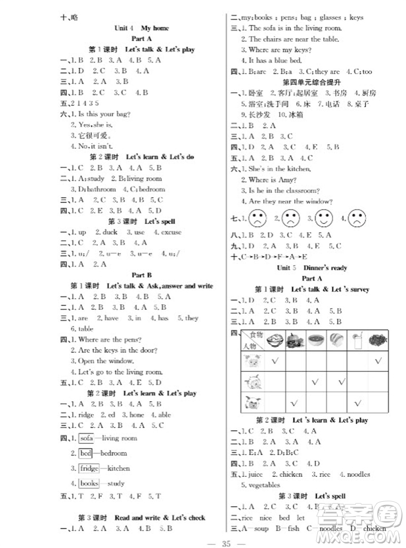 合肥工業(yè)大學(xué)出版社2023年秋課堂制勝課時作業(yè)四年級英語上冊人教版參考答案