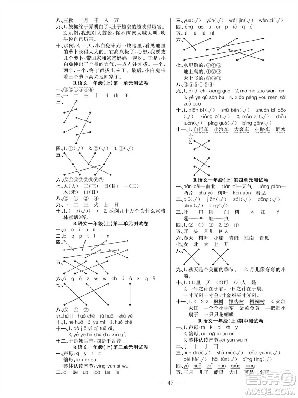 團(tuán)結(jié)出版社2023年秋課堂制勝課時(shí)作業(yè)一年級(jí)語(yǔ)文上冊(cè)人教版參考答案