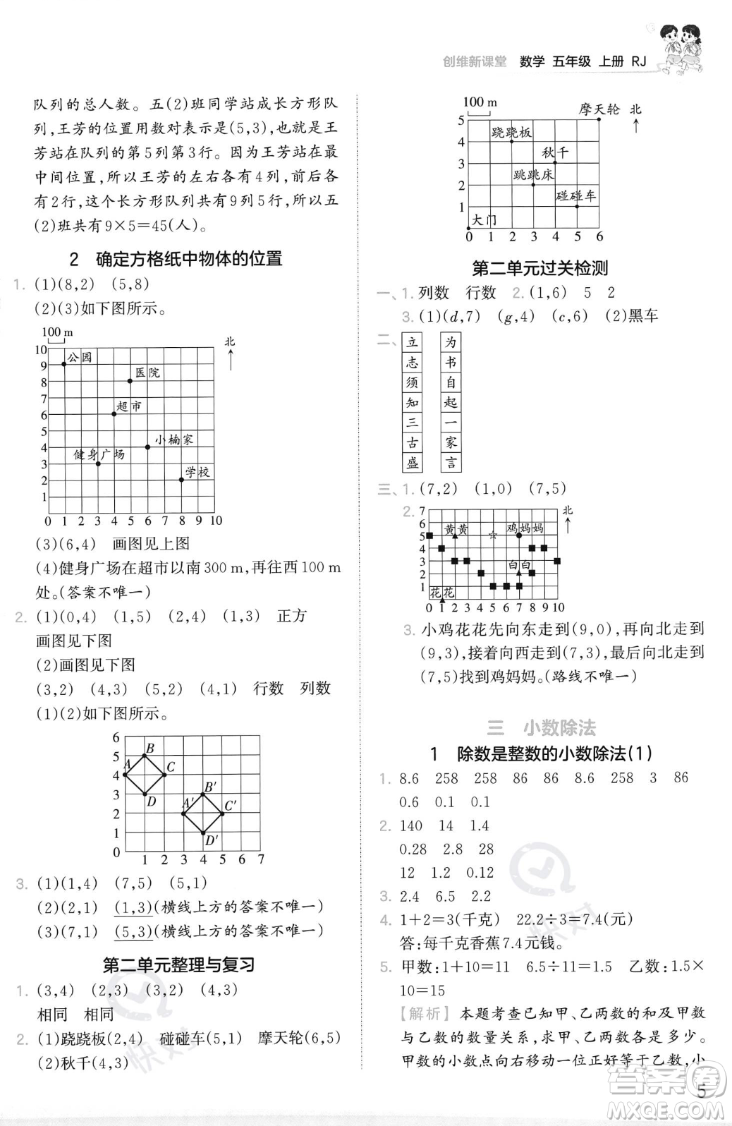 江西人民出版社2023年秋季王朝霞創(chuàng)維新課堂五年級上冊數(shù)學(xué)人教版答案