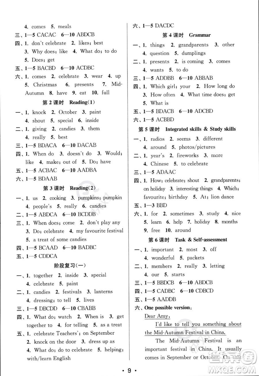 江蘇鳳凰美術(shù)出版社2023年秋季創(chuàng)新課時作業(yè)本七年級上冊英語江蘇版答案