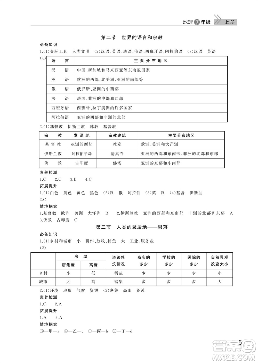 武漢出版社2023年秋智慧學(xué)習(xí)天天向上課堂作業(yè)七年級(jí)地理上冊(cè)人教版參考答案