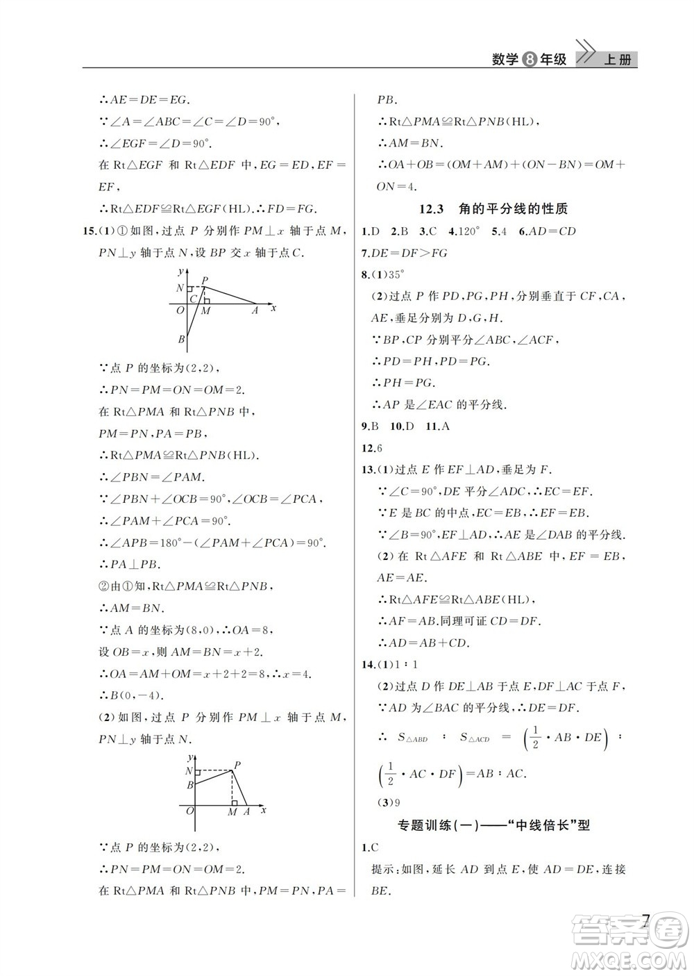 武漢出版社2023年秋智慧學(xué)習(xí)天天向上課堂作業(yè)八年級(jí)數(shù)學(xué)上冊(cè)人教版參考答案