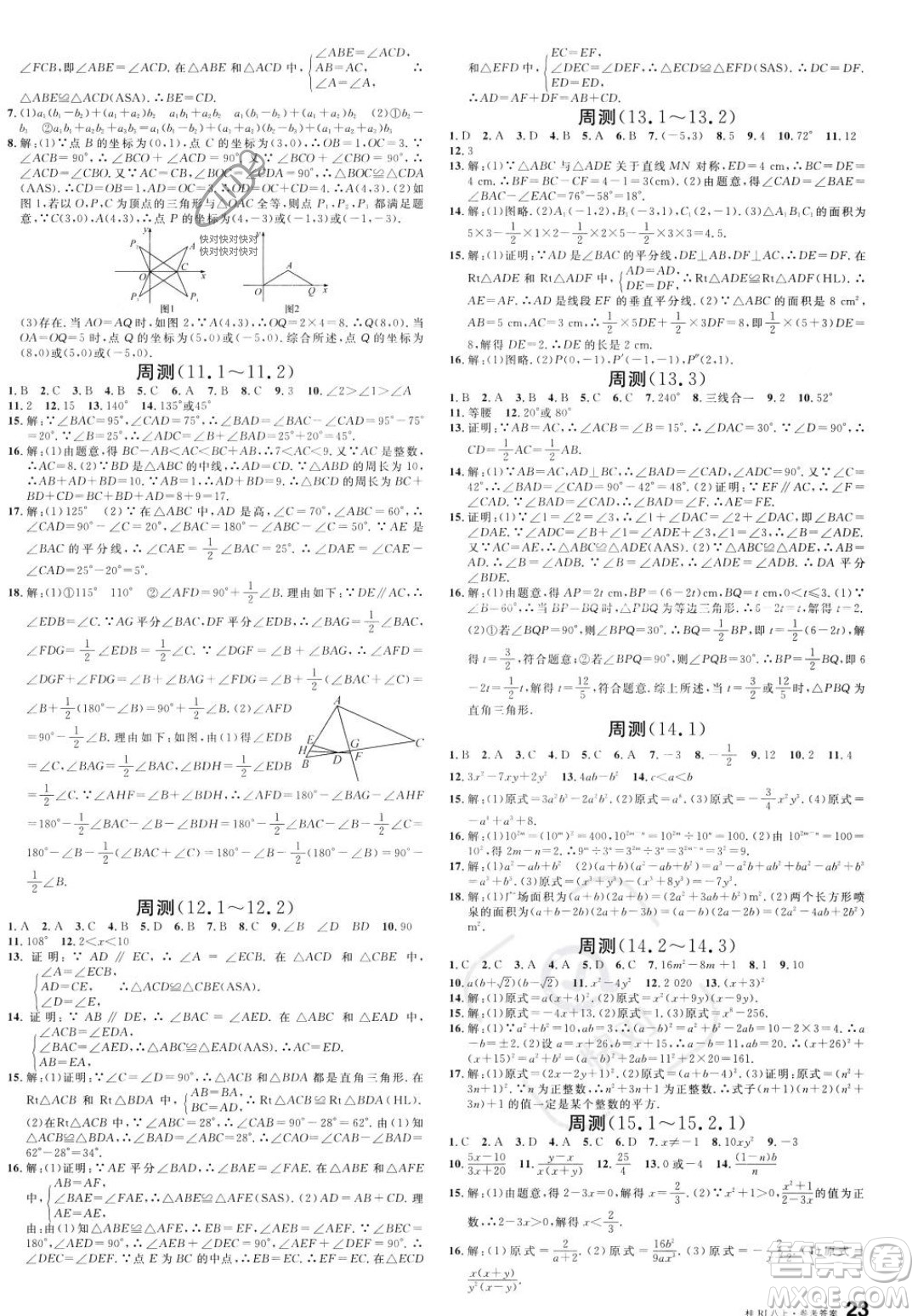 吉林教育出版社2023年秋名校課堂八年級上冊數(shù)學(xué)人教版廣西專版答案