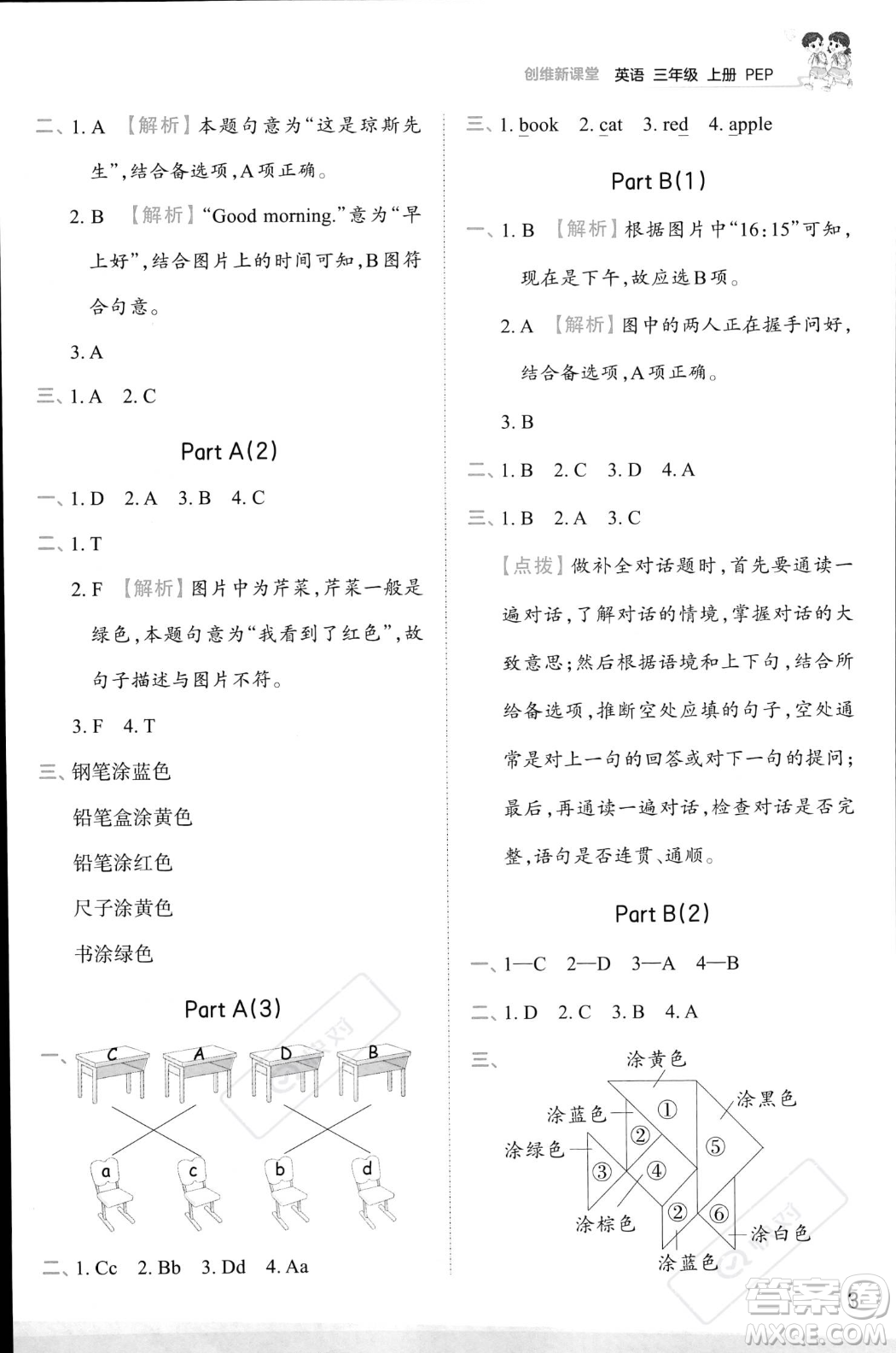 江西人民出版社2023年秋王朝霞創(chuàng)維新課堂三年級(jí)上冊(cè)英語(yǔ)人教PEP版答案