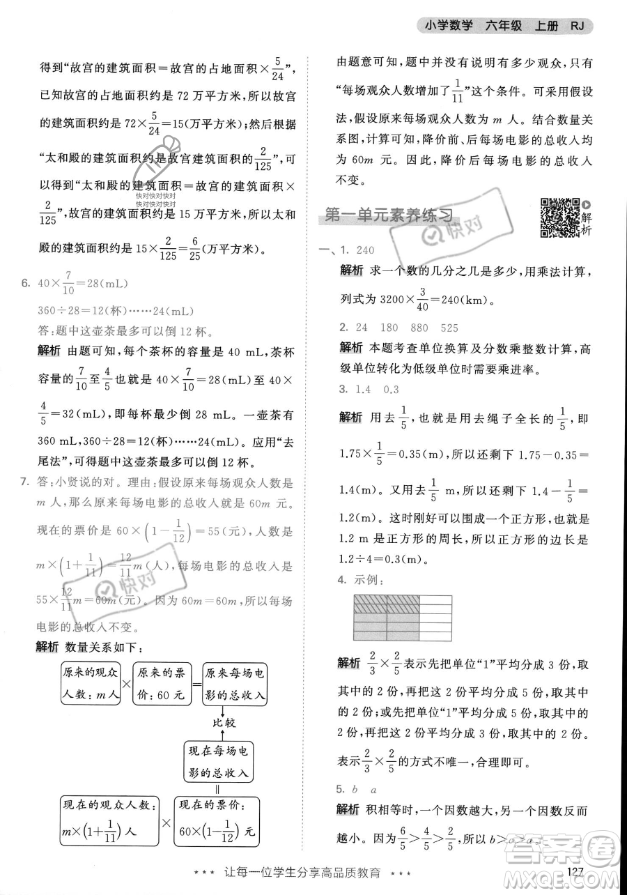 教育科學(xué)出版社2023年秋53天天練六年級(jí)上冊(cè)數(shù)學(xué)人教版答案