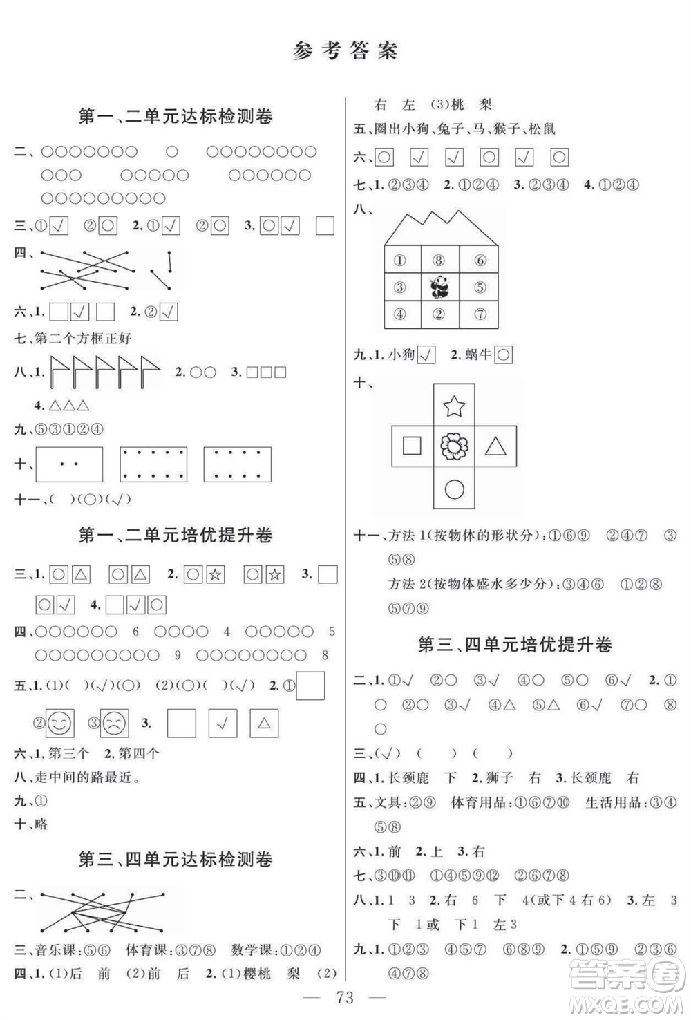 陽(yáng)光出版社2023年秋名師面對(duì)面大試卷一年級(jí)數(shù)學(xué)上冊(cè)蘇教版參考答案