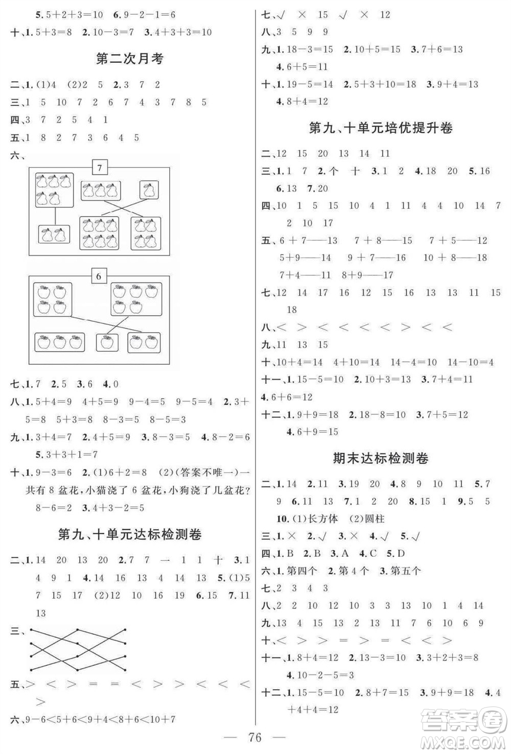 陽(yáng)光出版社2023年秋名師面對(duì)面大試卷一年級(jí)數(shù)學(xué)上冊(cè)蘇教版參考答案