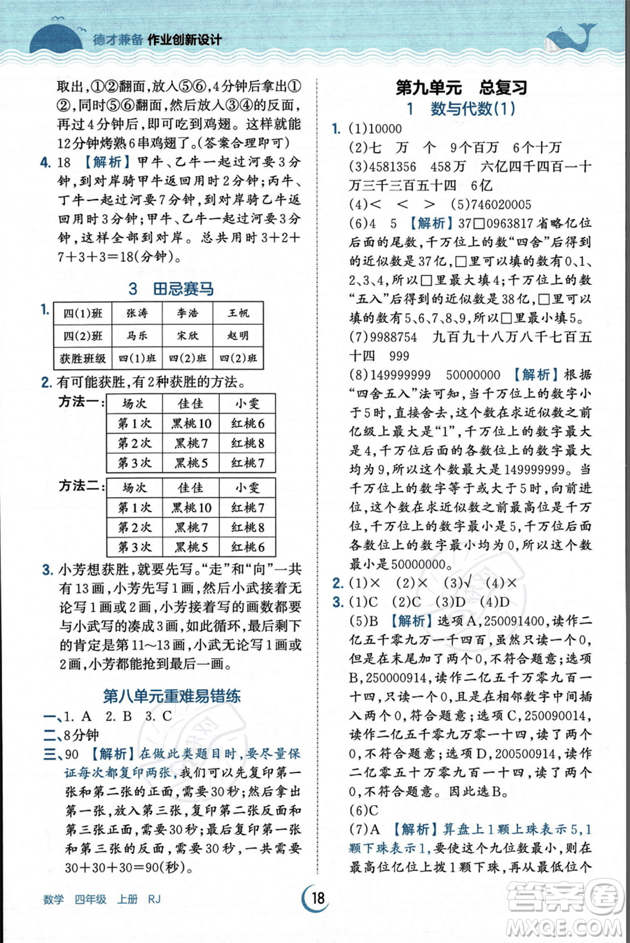 江西人民出版社2023年秋王朝霞德才兼?zhèn)渥鳂I(yè)創(chuàng)新設計四年級上冊數(shù)學人教版答案