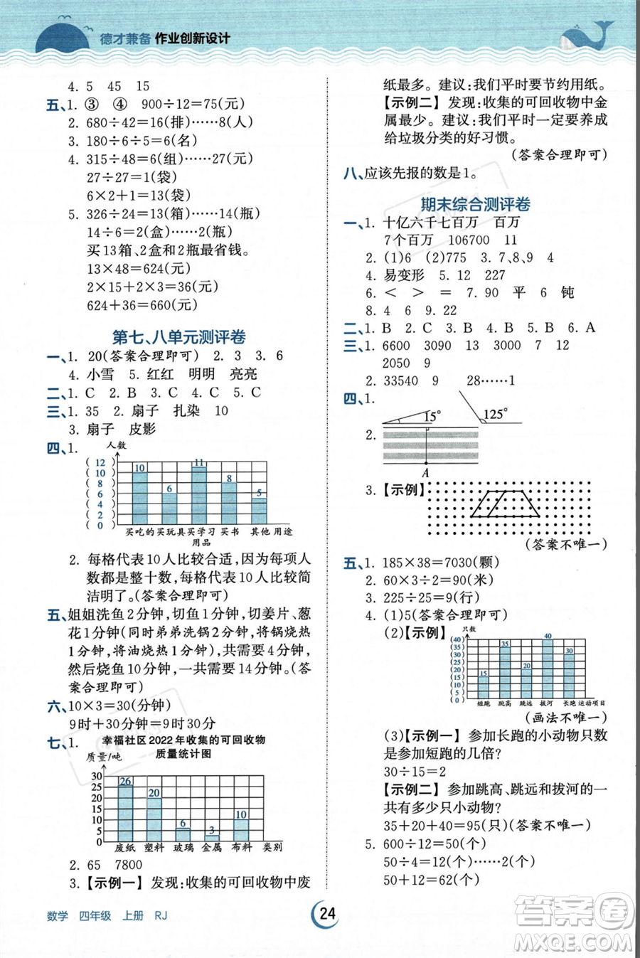 江西人民出版社2023年秋王朝霞德才兼?zhèn)渥鳂I(yè)創(chuàng)新設計四年級上冊數(shù)學人教版答案