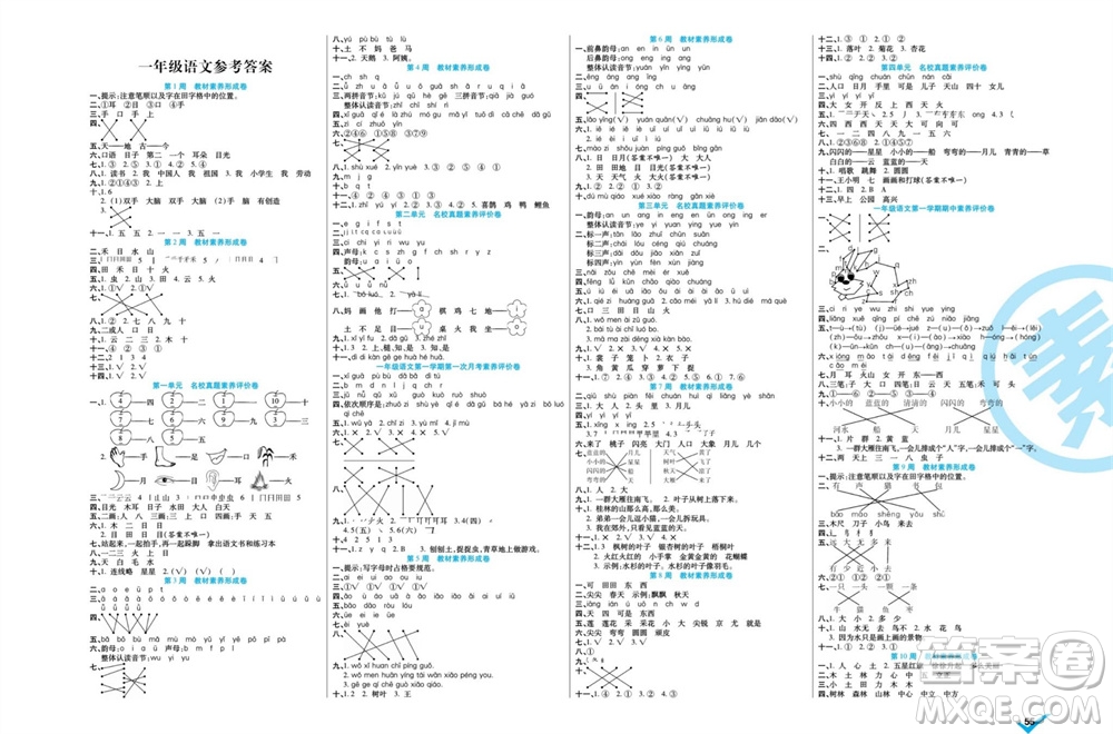 天津人民出版社2023年秋做對(duì)題核心素養(yǎng)卷一年級(jí)語(yǔ)文上冊(cè)人教版參考答案