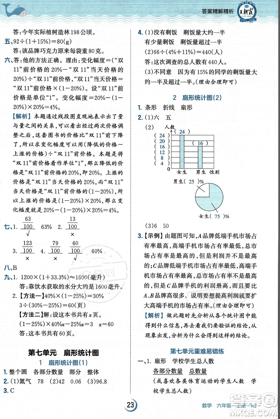 江西人民出版社2023年秋王朝霞德才兼?zhèn)渥鳂I(yè)創(chuàng)新設計六年級上冊數(shù)學人教版答案