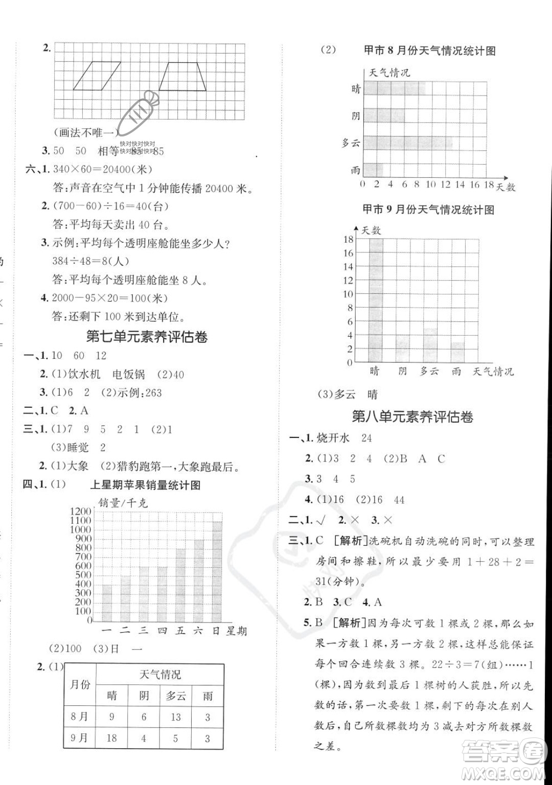 新疆青少年出版社2023年秋海淀單元測(cè)試AB卷四年級(jí)上冊(cè)數(shù)學(xué)人教版答案