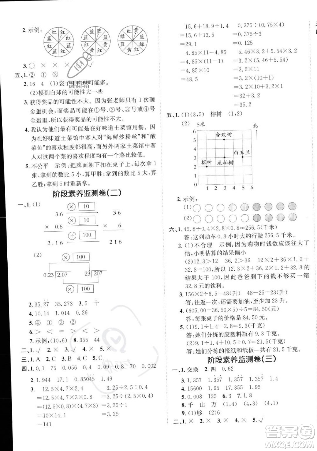 新疆青少年出版社2023年秋海淀單元測(cè)試AB卷五年級(jí)上冊(cè)數(shù)學(xué)人教版答案