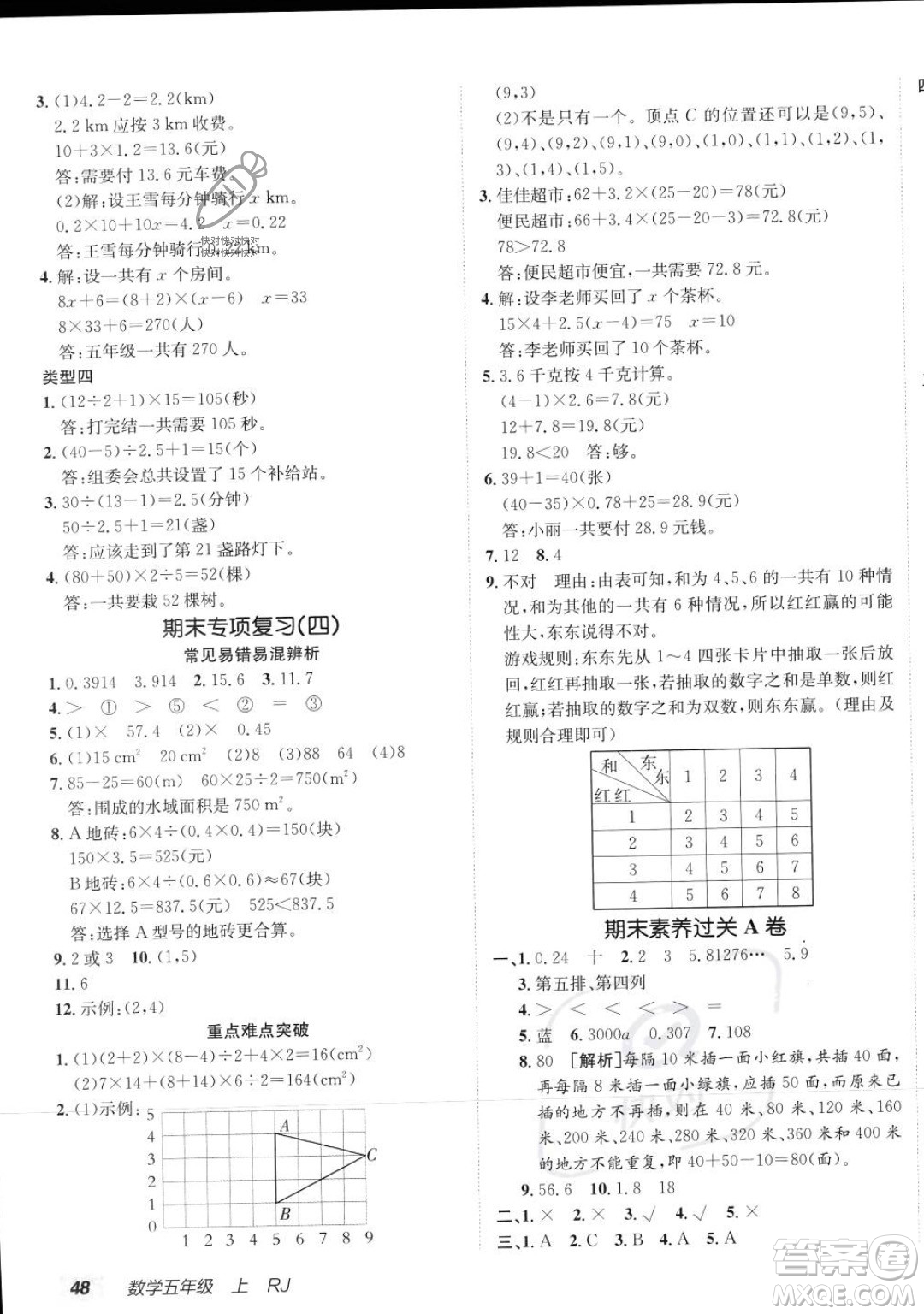 新疆青少年出版社2023年秋海淀單元測(cè)試AB卷五年級(jí)上冊(cè)數(shù)學(xué)人教版答案