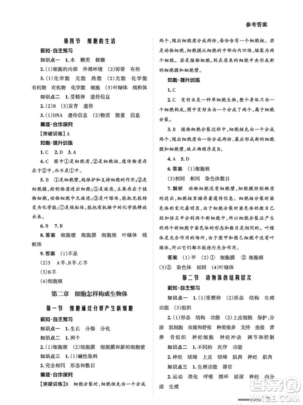 甘肅教育出版社2023年秋配套綜合練習七年級生物上冊人教版參考答案