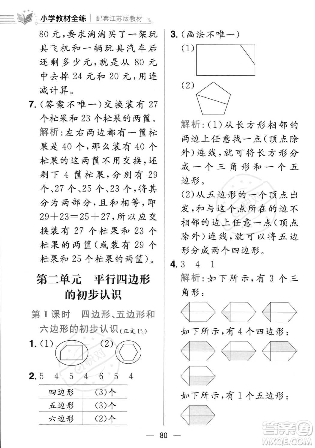 陜西人民教育出版社2023年秋小學(xué)教材全練二年級上冊數(shù)學(xué)江蘇版答案