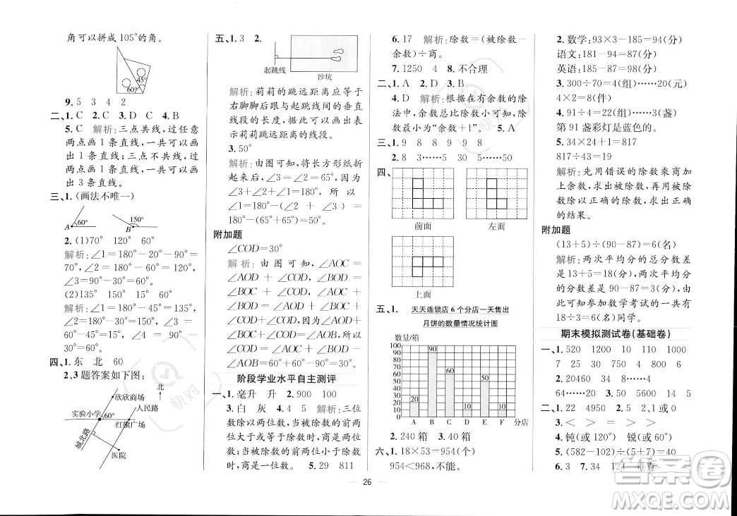 陜西人民教育出版社2023年秋小學(xué)教材全練四年級上冊數(shù)學(xué)江蘇版答案