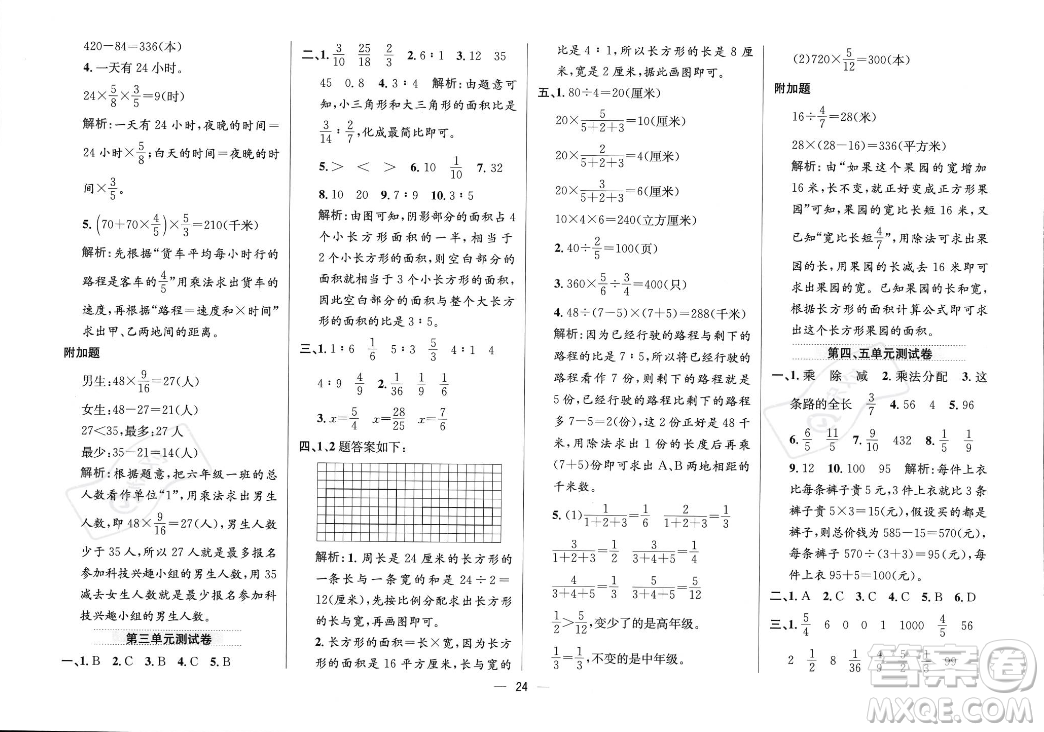 陜西人民教育出版社2023年秋小學(xué)教材全練六年級上冊數(shù)學(xué)江蘇版答案