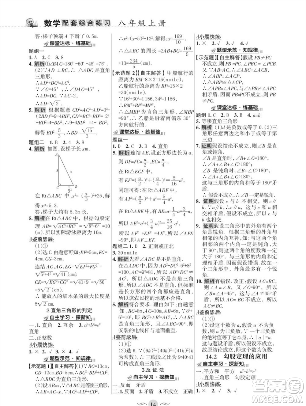 甘肅文化出版社2023年秋配套綜合練習(xí)八年級(jí)數(shù)學(xué)上冊(cè)華師大版參考答案