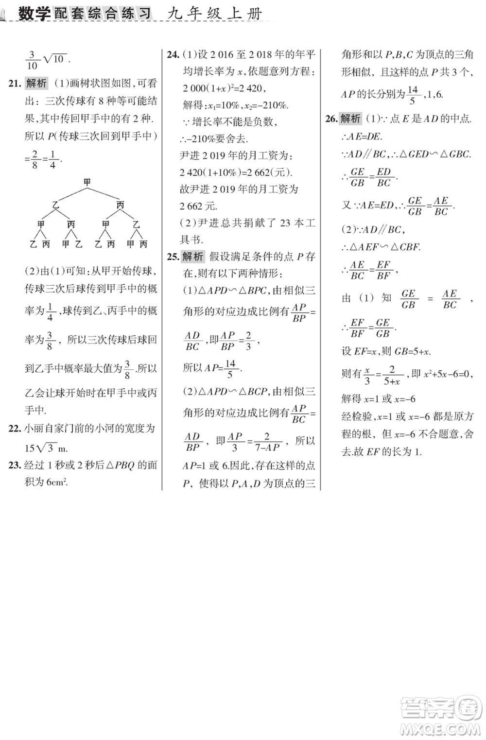 甘肅文化出版社2023年秋配套綜合練習(xí)九年級數(shù)學(xué)上冊華師大版參考答案