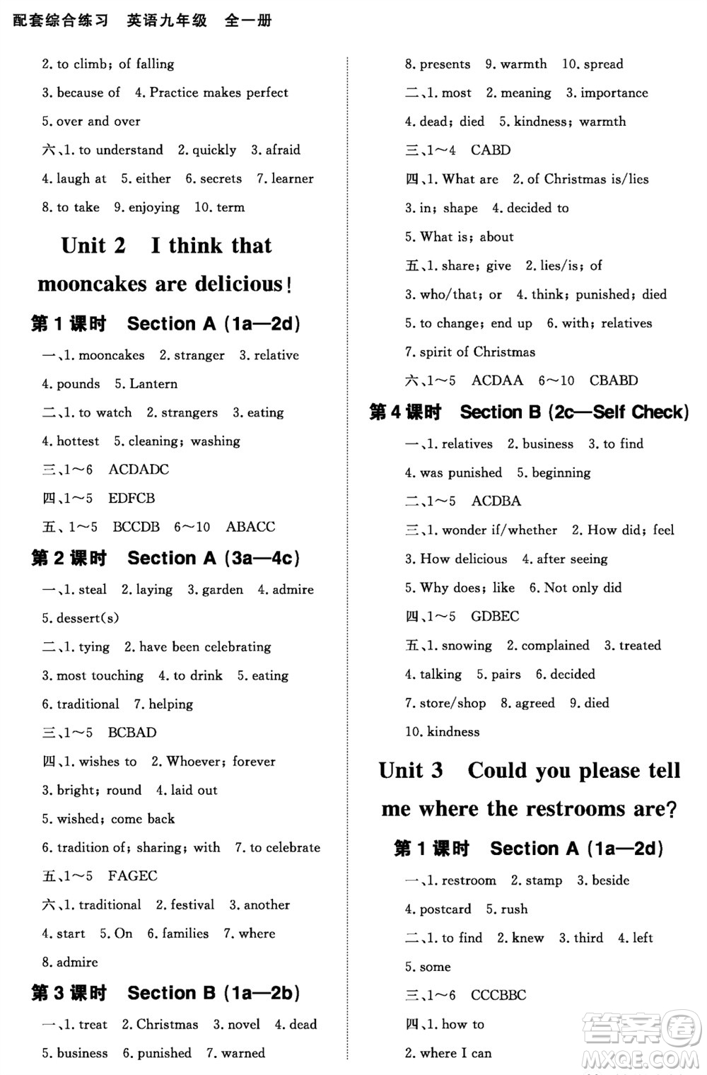 北京師范大學(xué)出版社2023年配套綜合練習(xí)九年級(jí)英語(yǔ)全冊(cè)人教版參考答案