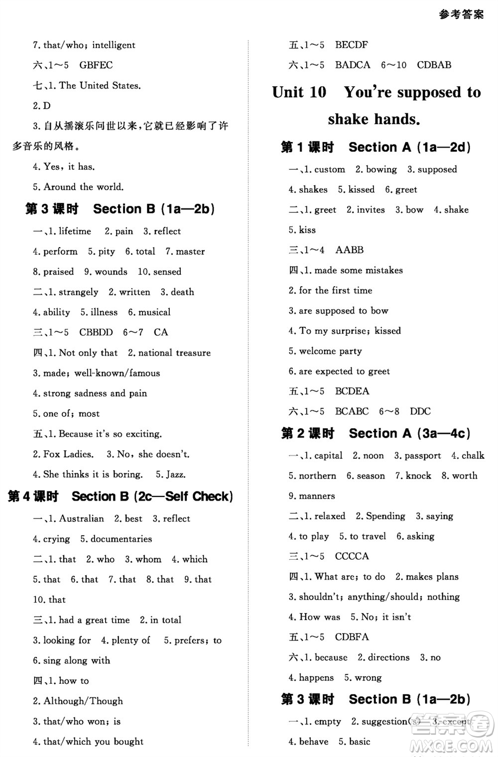 北京師范大學(xué)出版社2023年配套綜合練習(xí)九年級(jí)英語(yǔ)全冊(cè)人教版參考答案