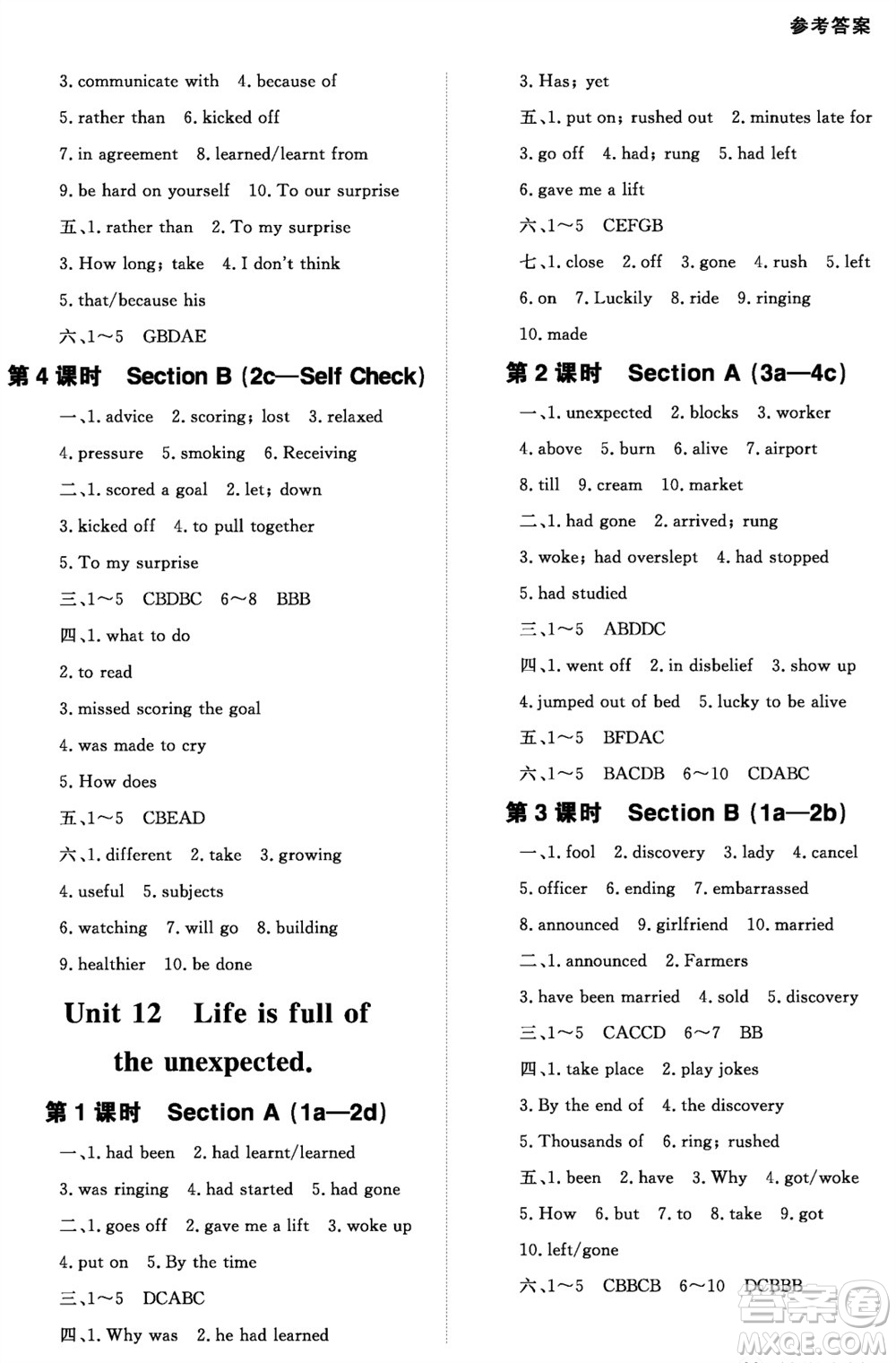 北京師范大學(xué)出版社2023年配套綜合練習(xí)九年級(jí)英語(yǔ)全冊(cè)人教版參考答案