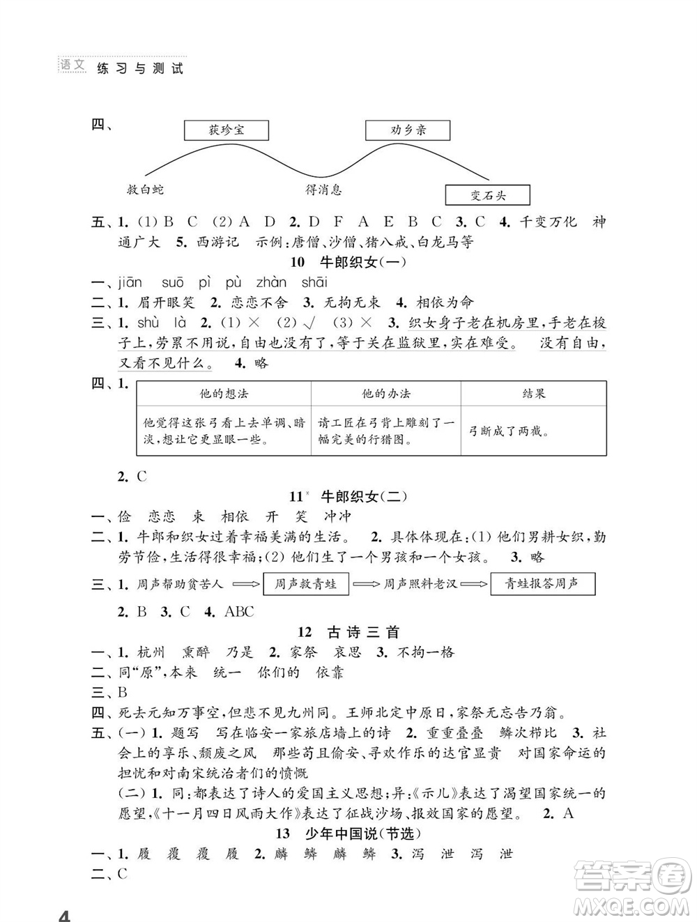 江蘇鳳凰教育出版社2023年秋小學(xué)語文練習(xí)與測試五年級上冊人教版參考答案