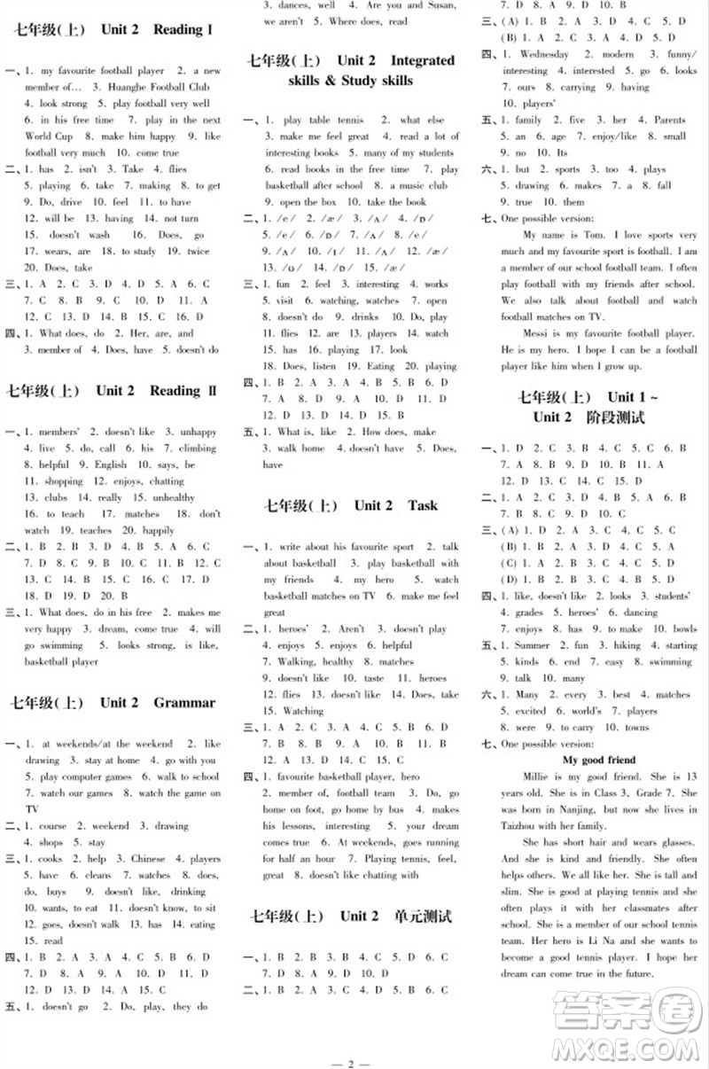 2023年秋時代學(xué)習(xí)報自主學(xué)習(xí)與探究七年級英語上冊第1期參考答案